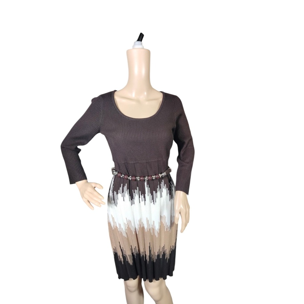Dress Barn Womens Ribbed Knit Sweater Dress Long Sleeve Stripe Colorblock Size S